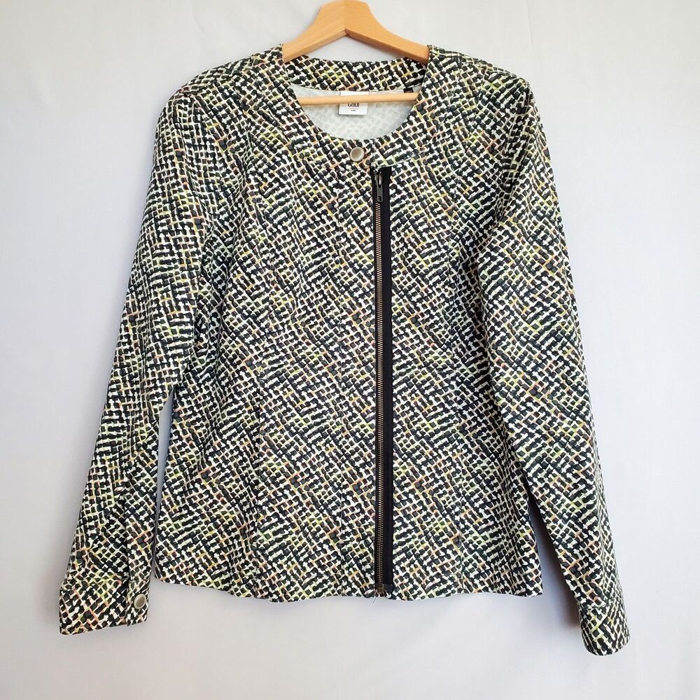 CABi Women Jacket M Blazer Cliffside Geometric 80s Asymmetrical Zip Black Neon